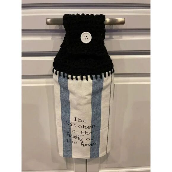 Crochet Top Kitchen Towel- The Kitchen Is The Heart Of The Home 💙 - Picture 3 of 5